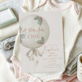 Holly Jolly ONE Christmas Vintage Balloon Birthday Einladung