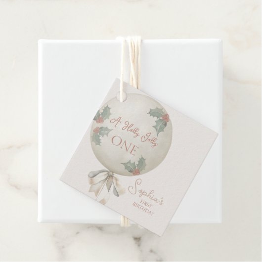 Holly Jolly ONE Christmas Vintage Balloon Birthday Geschenkanhänger (Beispiel)