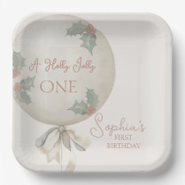 Holly Jolly ONE Christmas Vintage Balloon Birthday Pappteller
