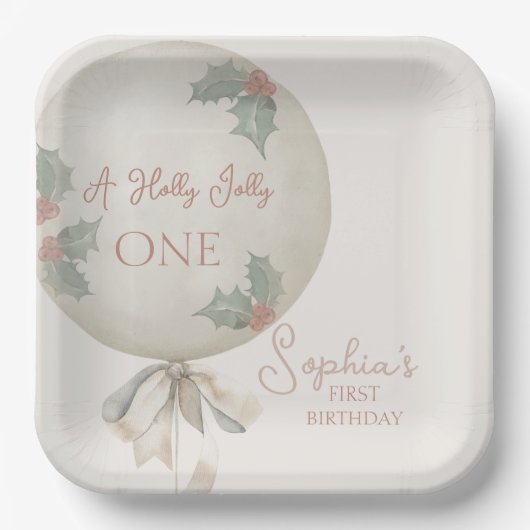Holly Jolly ONE Christmas Vintage Balloon Birthday Pappteller (Vorderseite)