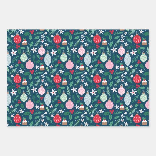 Holly Jolly Ornaments Geschenkpapier Set (Vorderseite)