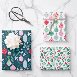 Holly Jolly Ornaments Geschenkpapier Set