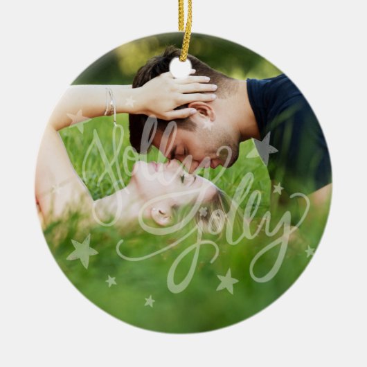 Holly Jolly Overlay | Kalligrafisches Typografie-F Keramik Ornament (Vorne)