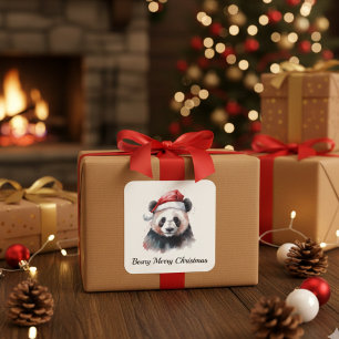 Holly Jolly Panda Bär, maßgeschneidert Quadratischer Aufkleber
