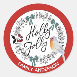 HOLLY JOLLY Personalisiert Christmas Robin Runder Aufkleber