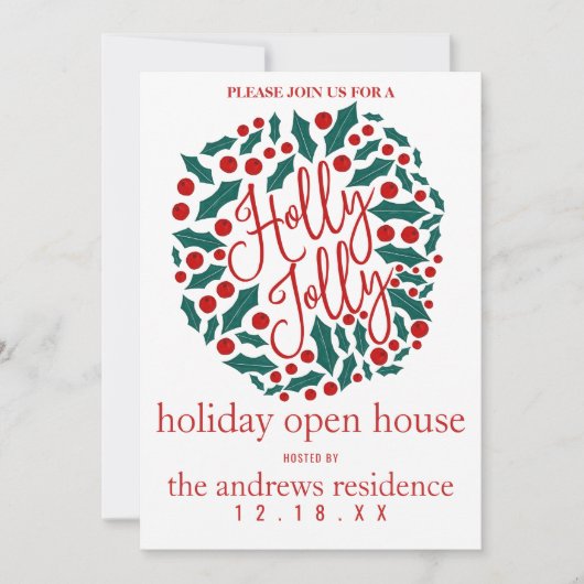 Holly Jolly Quote Leaf Berries Holiday Open House Einladung (Vorderseite)