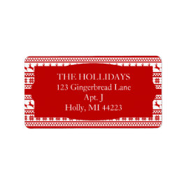 Holly Jolly Red Nordic Print Rentier Weihnachten Adressaufkleber
