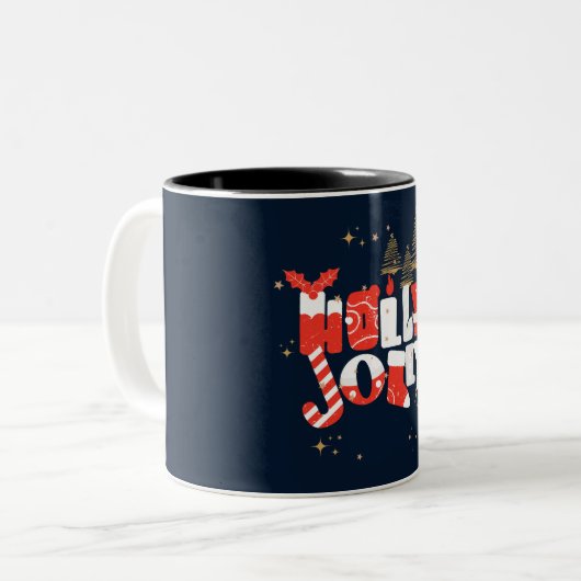 Holly Jolly Red White Gold Weihnachtsfest Zweifarbige Tasse (Vorderseite Links)