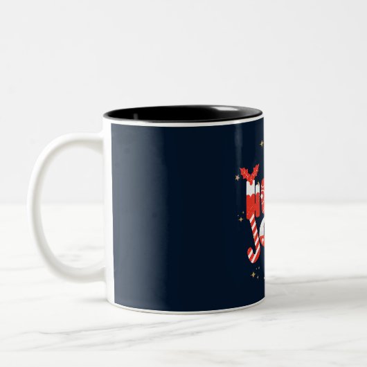 Holly Jolly Red White Gold Weihnachtsfest Zweifarbige Tasse (Links)