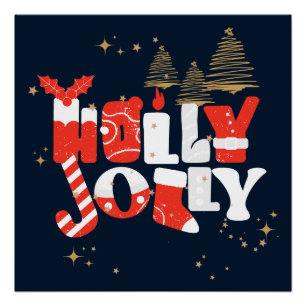 Holly Jolly Red White Gold Weihnachtspender Poster