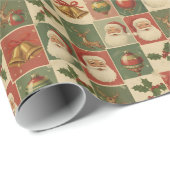 Holly Jolly Retro Christmas Collage Geschenkpapier (Rolleneckpunkt)