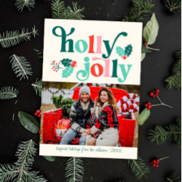 Holly Jolly Retro Family Foto Urlaubskarte Feiertagskarte