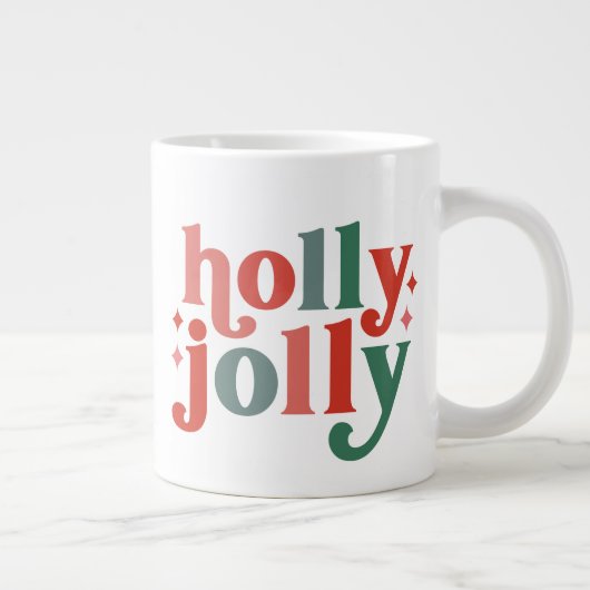 Holly Jolly - Retro Holiday Typografie Jumbo-Tasse (Rechts)