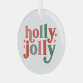 Holly Jolly - Retro Holiday Typografie Ornament Aus Glas (Vorderseite links)