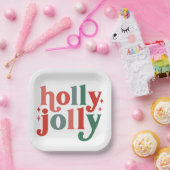 Holly Jolly - Retro Holiday Typografie Pappteller (Party)