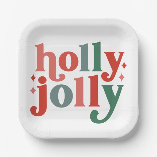 Holly Jolly - Retro Holiday Typografie Pappteller (Vorderseite)