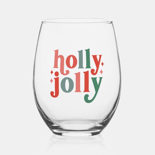 Holly Jolly - Retro Holiday Typografie Weinglas Ohne Stiel (Vorderseite)