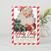 Holly Jolly Retro Vintag Santa Custom Christmas Einladung (Stehend Vorderseite)