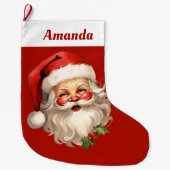 Holly Jolly Santa Claus Retro Großer Weihnachtsstrumpf (Vorderseite)