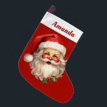 Holly Jolly Santa Claus Retro Großer Weihnachtsstrumpf<br><div class="desc">Personalisierter Weihnachtsfeiertag mit einer fröhlichen Illustration eines Vintagen Weihnachtsmannes mit roten,  rosa Wangen. Tragen Sie seine klassische rote Weihnachtsmannmütze und seinen großen weißen Bart. Der heilige Geist dieses Designs wird durch einen Hauch von Heiligenschein unterstrichen.</div>