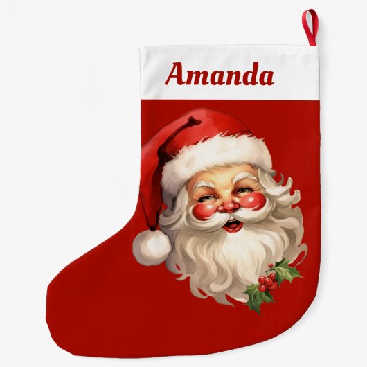 Holly Jolly Santa Claus Retro Großer Weihnachtsstrumpf (Rückseite)