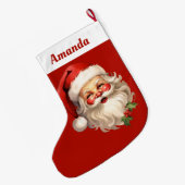 Holly Jolly Santa Claus Retro Großer Weihnachtsstrumpf (Rückseite (Hängend))