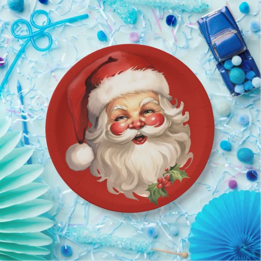 Holly Jolly Santa Claus Retro Pappteller (Party)