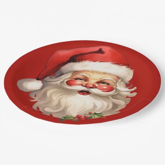Holly Jolly Santa Claus Retro Pappteller (Schrägansicht)