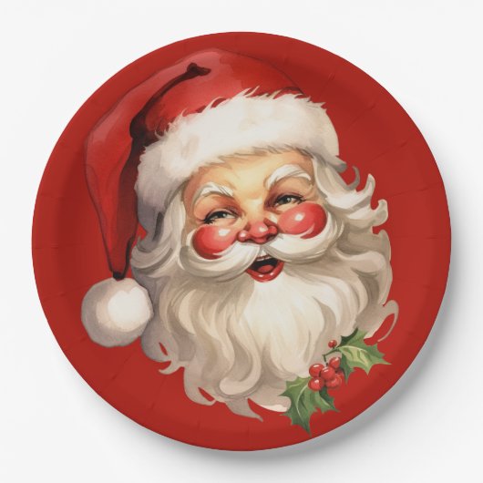 Holly Jolly Santa Claus Retro Pappteller (Vorderseite)