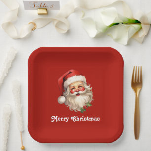 Holly Jolly Santa Claus Retro Pappteller