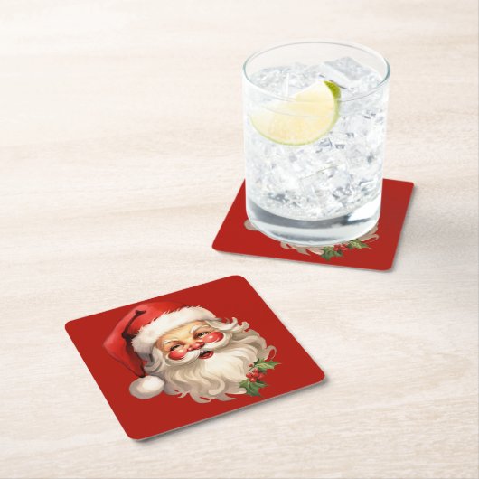 Holly Jolly Santa Claus Retro Rechteckiger Pappuntersetzer (Vor Ort)