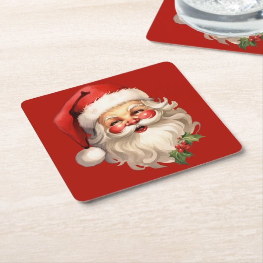 Holly Jolly Santa Claus Retro Rechteckiger Pappuntersetzer (angewinkelt)