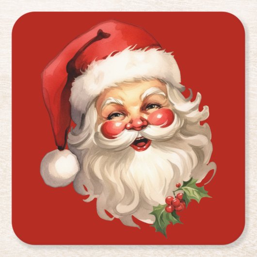 Holly Jolly Santa Claus Retro Rechteckiger Pappuntersetzer (Vorderseite)