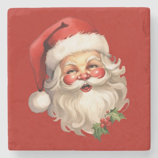 Holly Jolly Santa Claus Retro Steinuntersetzer (Vorderseite)