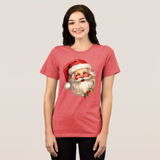 Holly Jolly Santa Claus Retro Tri-Blend Shirt (Vorderseite voll)