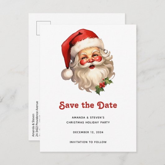 Holly Jolly Santa Claus Retro Weihnachten Ankündigungspostkarte (Vorne/Hinten)