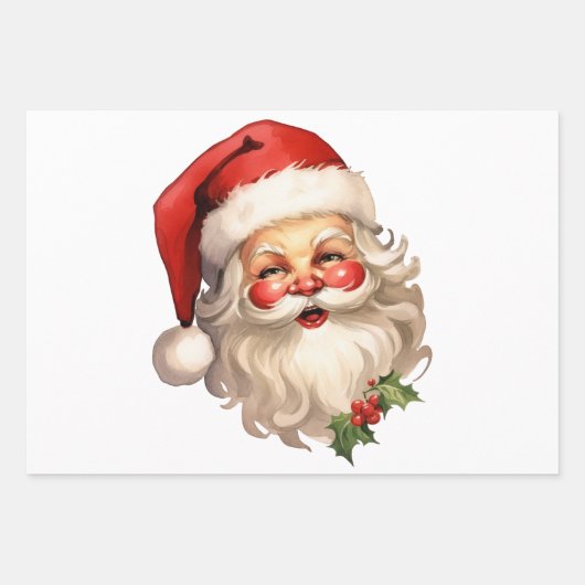 Holly Jolly Santa Claus Retro Weihnachten Geschenkpapier Set (Vorderseite)