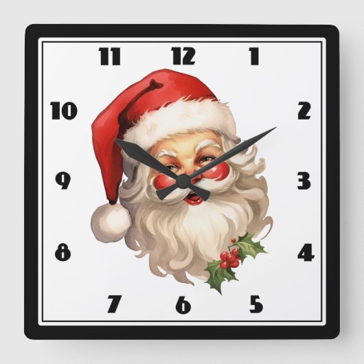 Holly Jolly Santa Claus Retro Weihnachten Quadratische Wanduhr (Vorderseite)