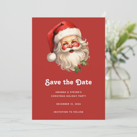 Holly Jolly Santa Claus Retro Weihnachten Save The Date (Stehend Vorderseite)