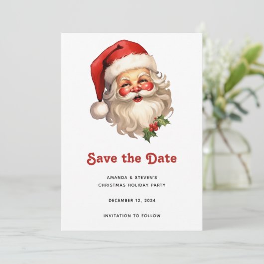 Holly Jolly Santa Claus Retro Weihnachten Save The Date (Stehend Vorderseite)