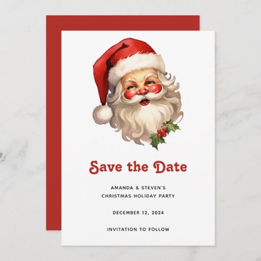 Holly Jolly Santa Claus Retro Weihnachten Save The Date (Vorne/Hinten)