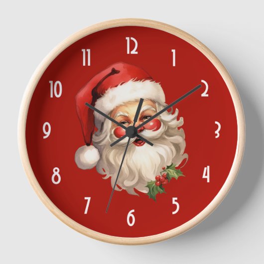 Holly Jolly Santa Claus Retro Weihnachten Uhr (Vorderseite)
