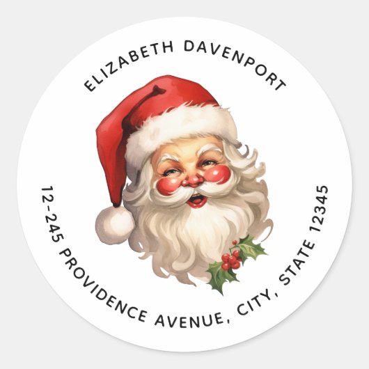 Holly Jolly Santa Claus Retro Weihnachtsadresse Runder Aufkleber (Vorderseite)