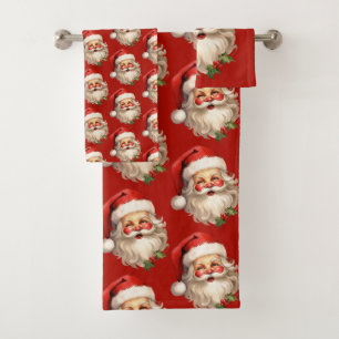 Holly Jolly Santa Claus Retro Weihnachtsmuster Badhandtuch Set
