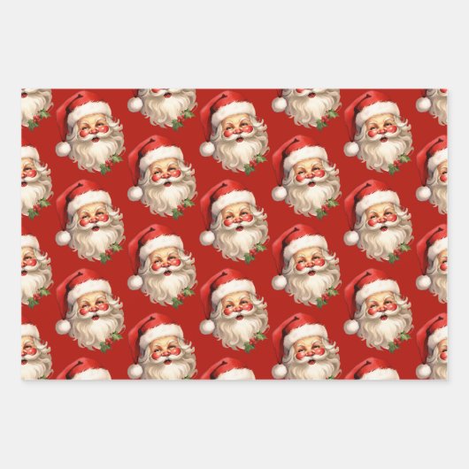Holly Jolly Santa Claus Retro Weihnachtsmuster Geschenkpapier Set (Vorderseite)