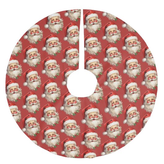 Holly Jolly Santa Claus Retro Weihnachtsmuster Polyester Weihnachtsbaumdecke (Vorderseite)