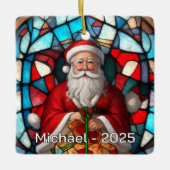 Holly Jolly Santa Glass Effect Keramikornament (Vorderseite)