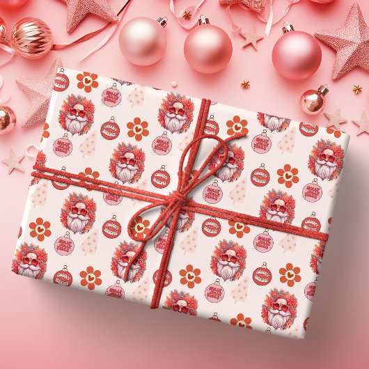 Holly Jolly Santa Vibes Pink Retro Holiday Geschenkpapier