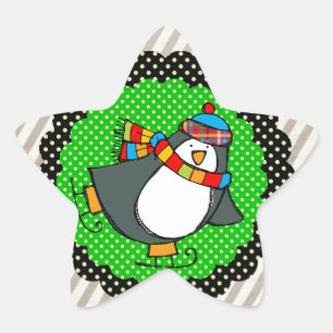 Holly Jolly Skaten Penguins Star Sticker
