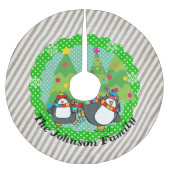 Holly Jolly Skaten Penguins Tree Skirt Polyester Weihnachtsbaumdecke (Vorderseite)